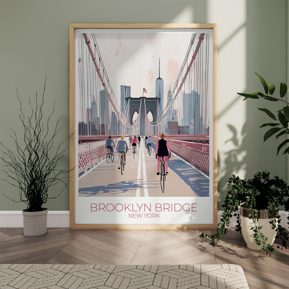 Custom Brooklyn Bridge print with personalized names and travel dates.