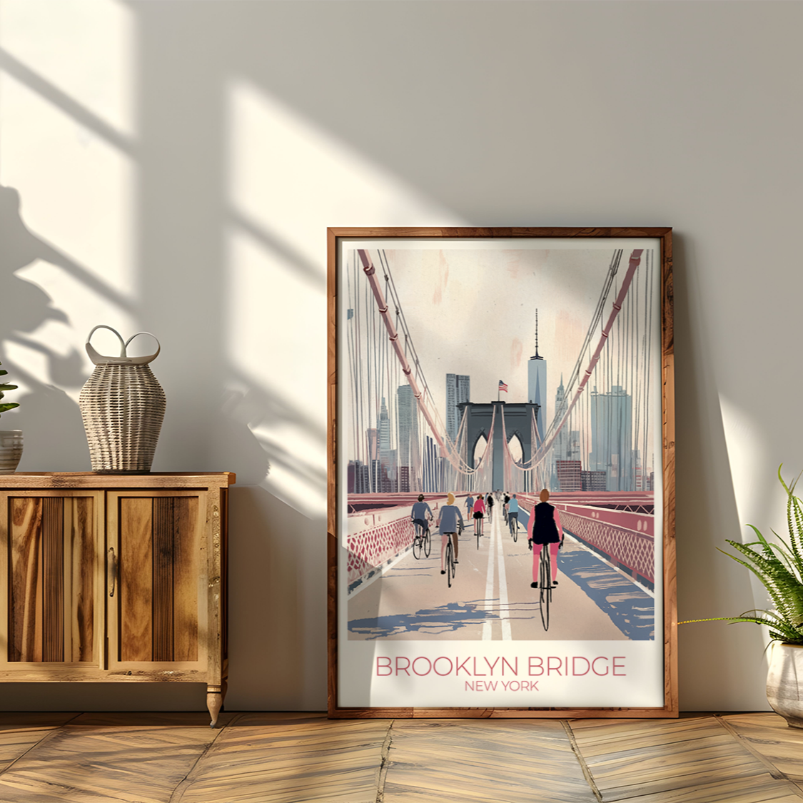 Custom Brooklyn Bridge print with personalized names and travel dates.