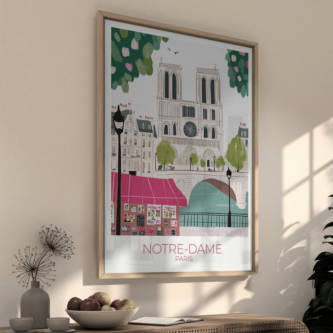 Custom Notre-Dame print with personalized text, perfect for Paris travel memories.