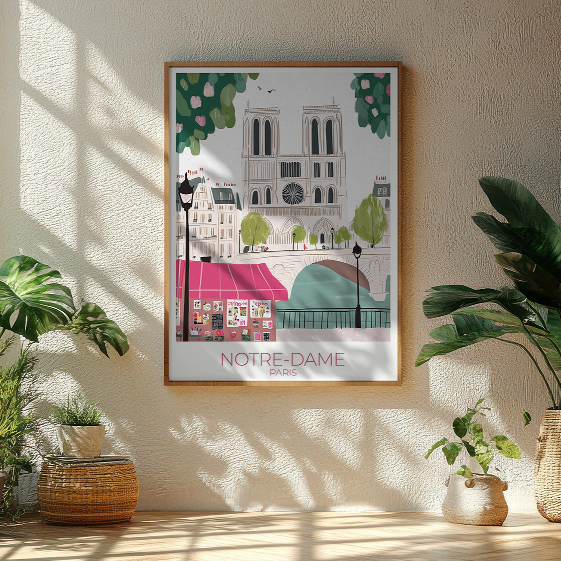 Custom Notre-Dame print with personalized text, perfect for Paris travel memories.