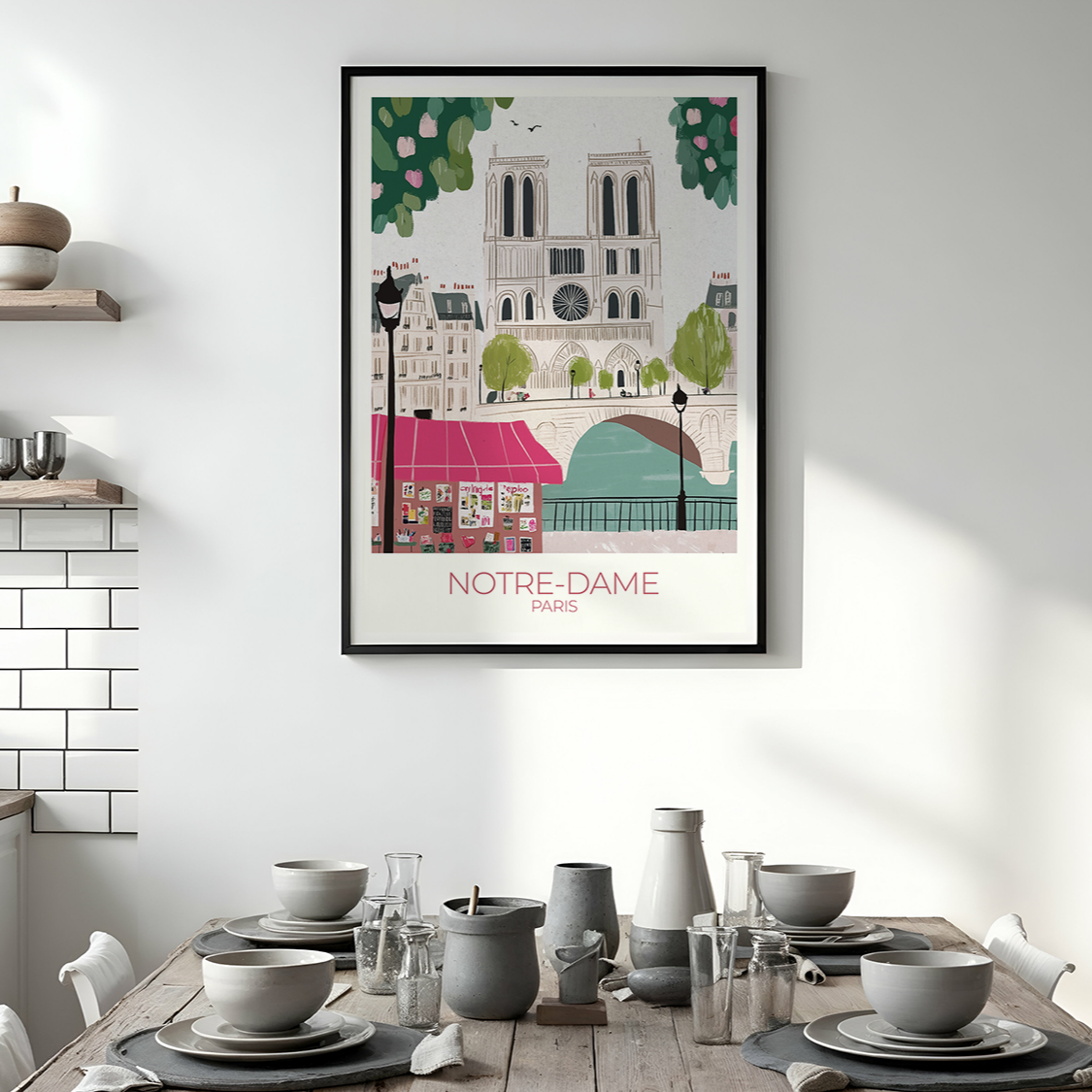 Custom Notre-Dame print with personalized text, perfect for Paris travel memories.