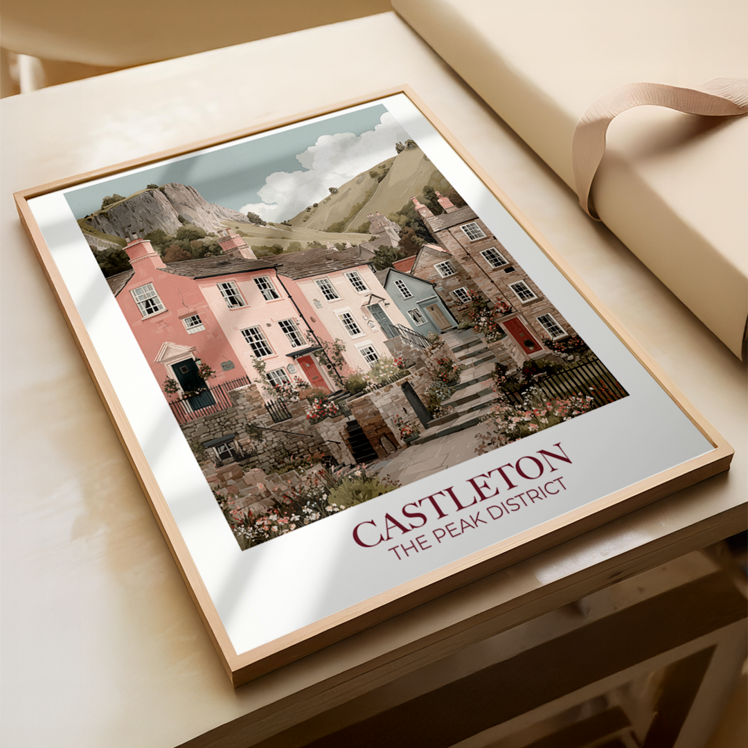 Framed print of Castleton, The Peak District on a wooden surface