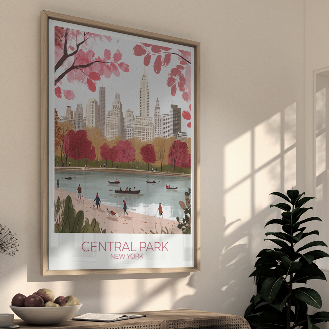 Custom Central Park print with personalized text, perfect for NYC travel memories.