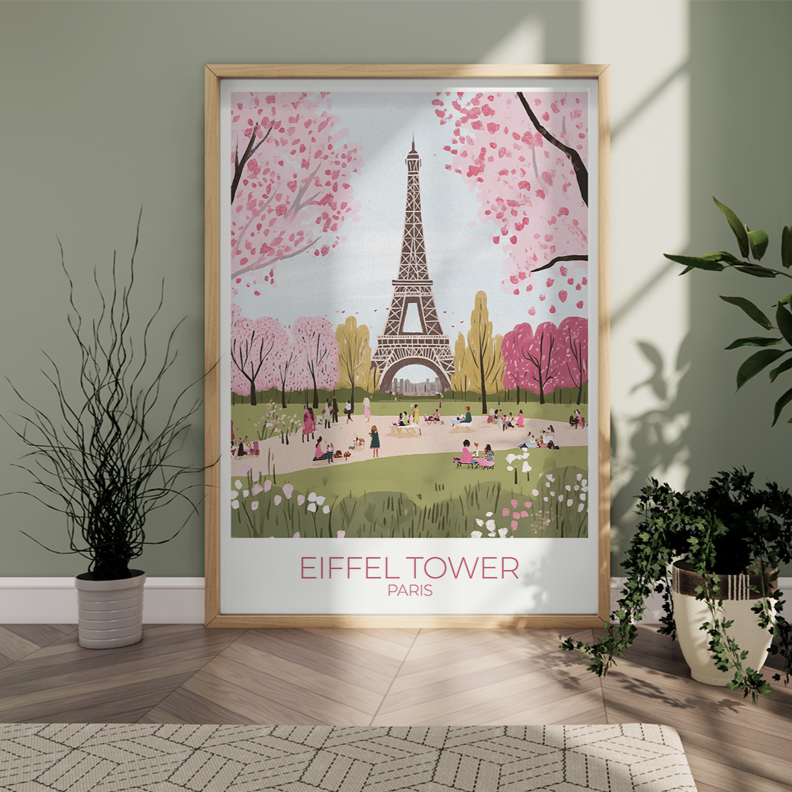 Custom Eiffel Tower print with personalized text, perfect for Paris travel memories.