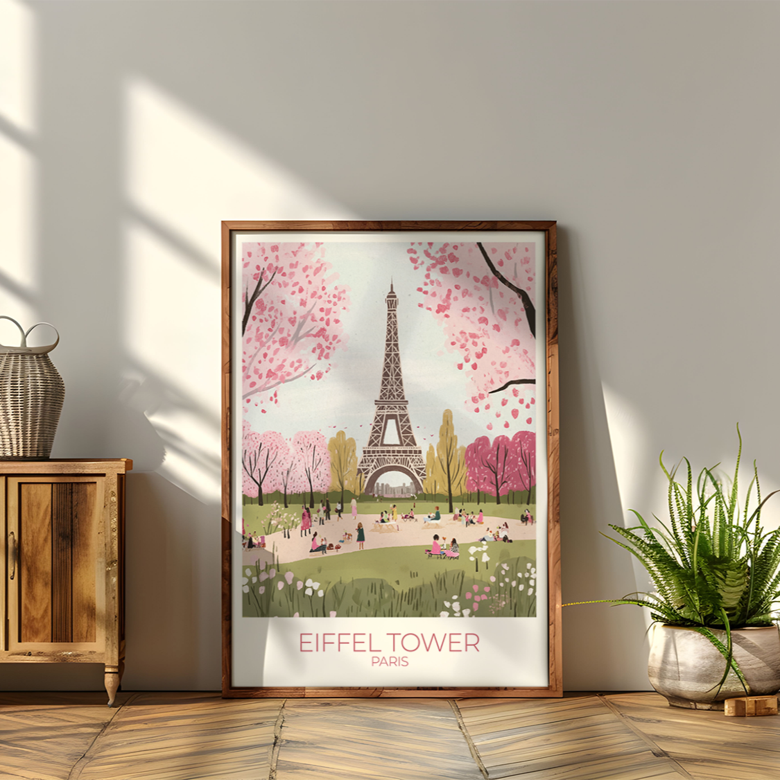 Custom Eiffel Tower print with personalized text, perfect for Paris travel memories.