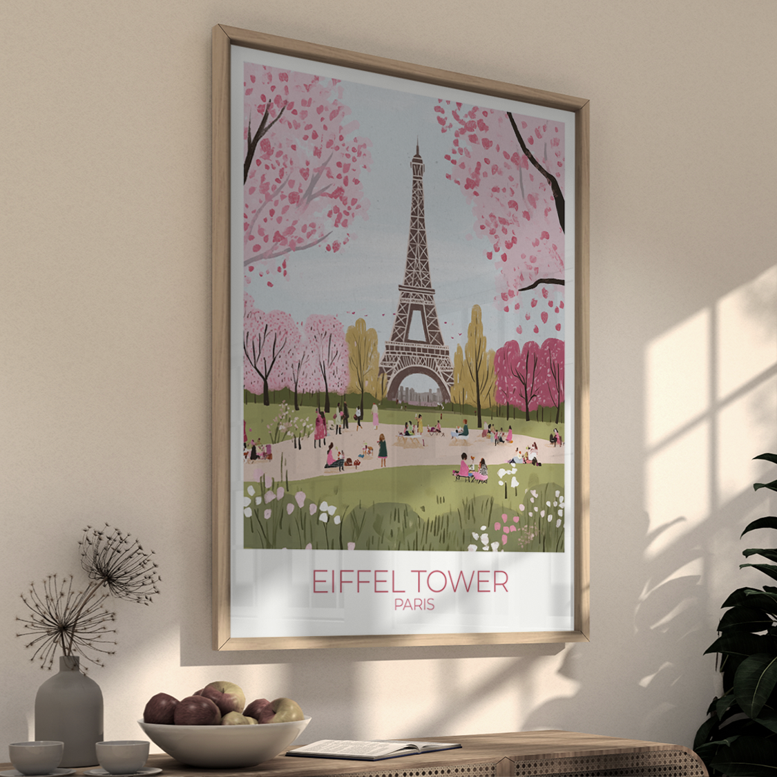 Custom Eiffel Tower print with personalized text, perfect for Paris travel memories.
