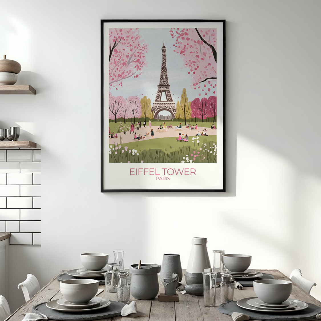 Custom Eiffel Tower print with personalized text, perfect for Paris travel memories.