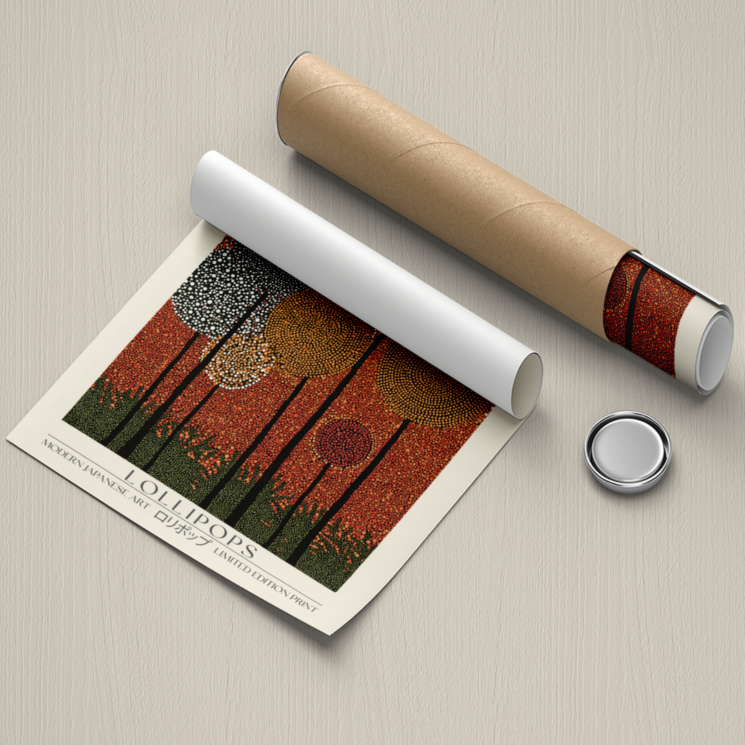 Rolled-up poster with a decorative design on a textured surface