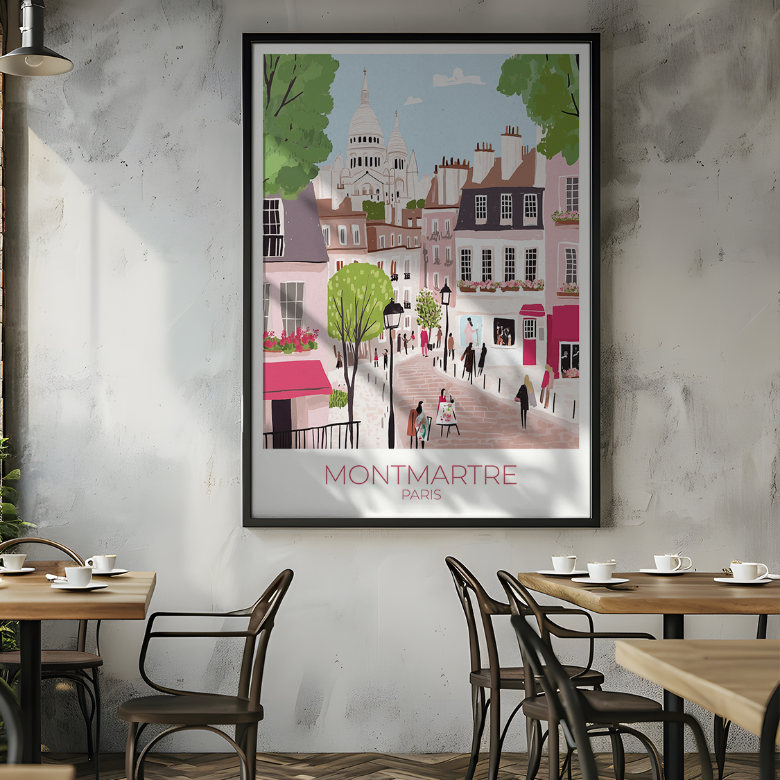 Custom Montmartre print with personalized text, perfect for Paris travel memories.