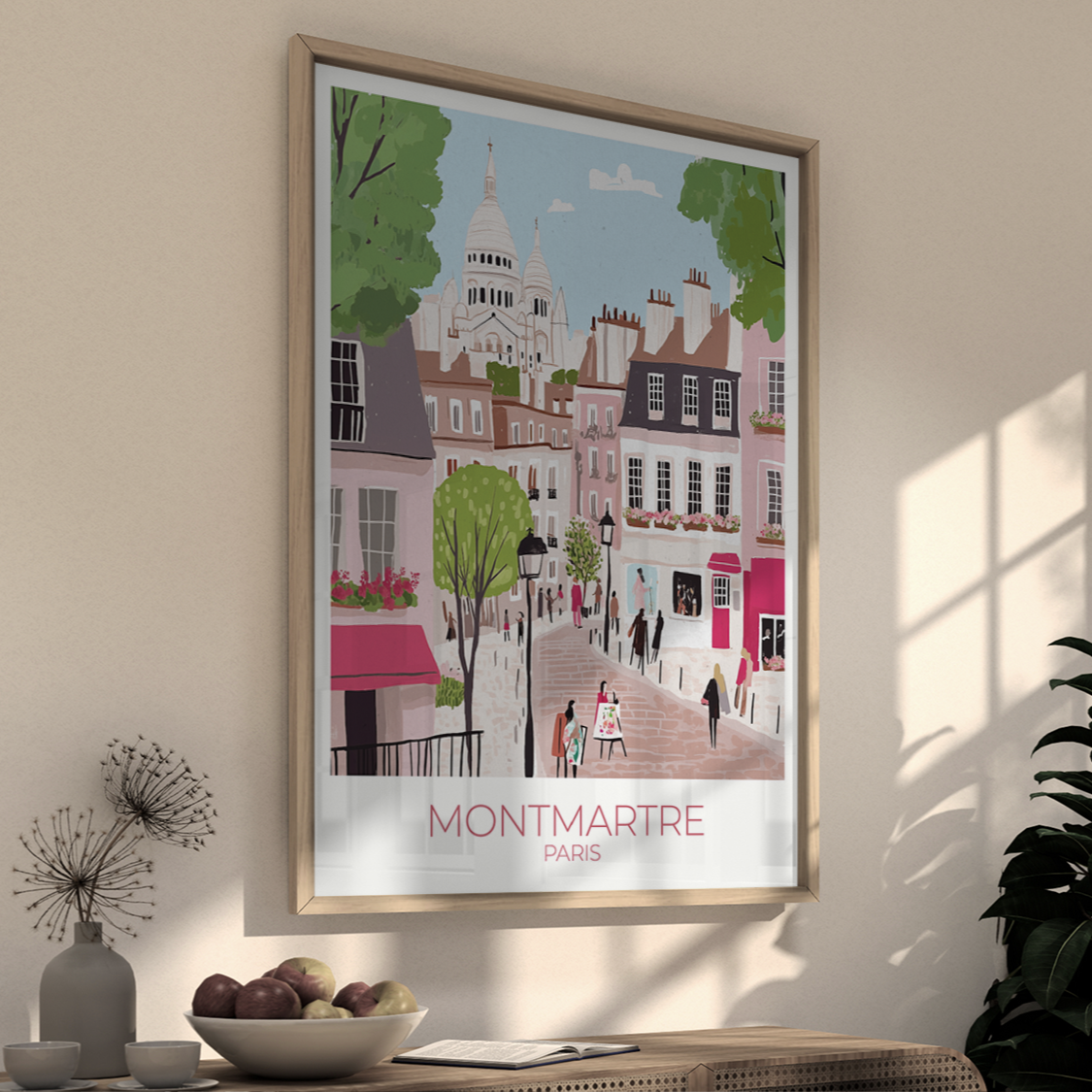 Custom Montmartre print with personalized text, perfect for Paris travel memories.