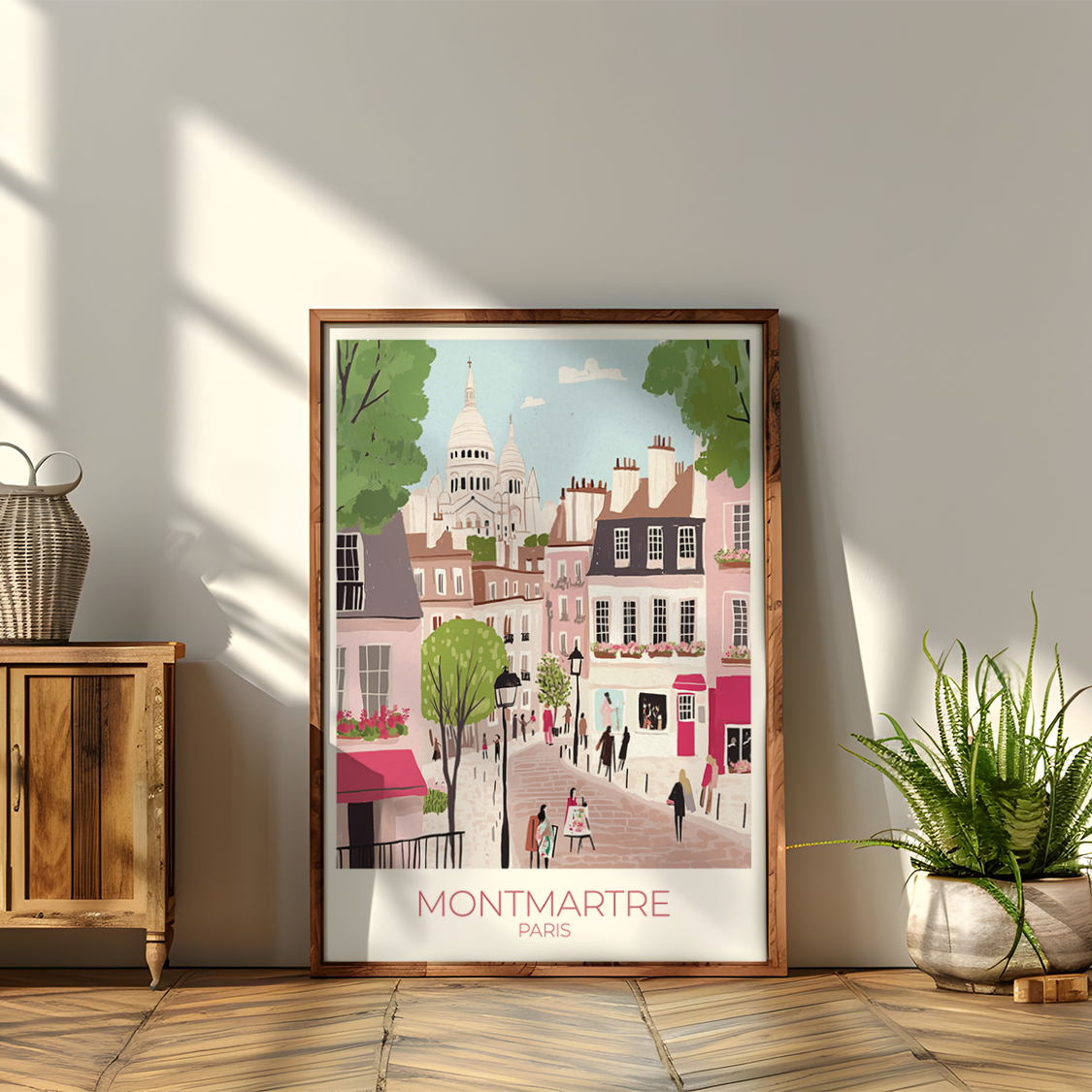Custom Montmartre print with personalized text, perfect for Paris travel memories.