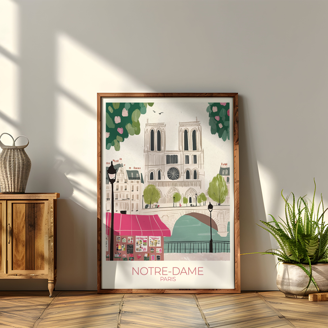 Custom Notre-Dame print with personalized text, perfect for Paris travel memories.