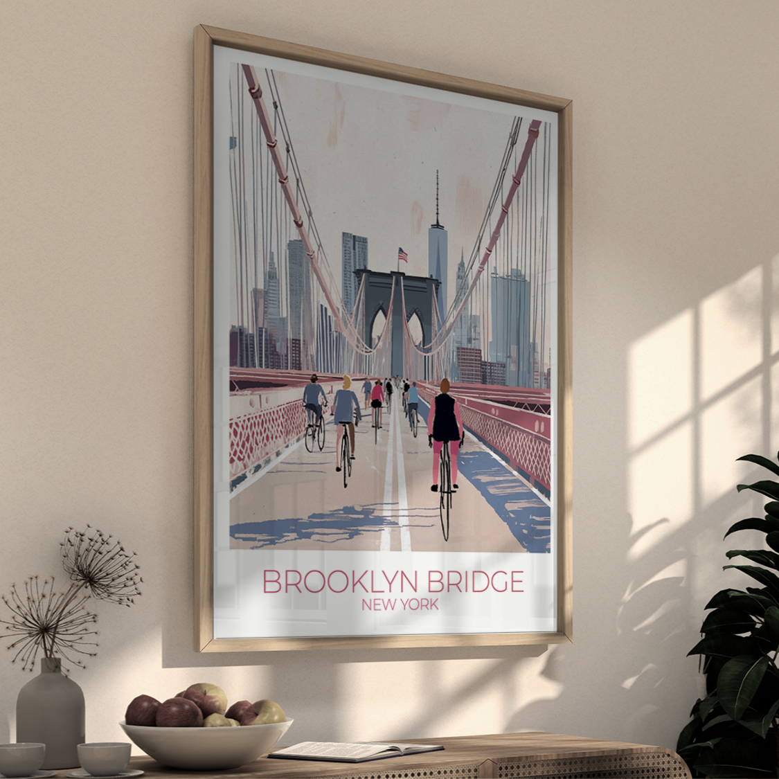 Custom Brooklyn Bridge print with personalized names and travel dates.