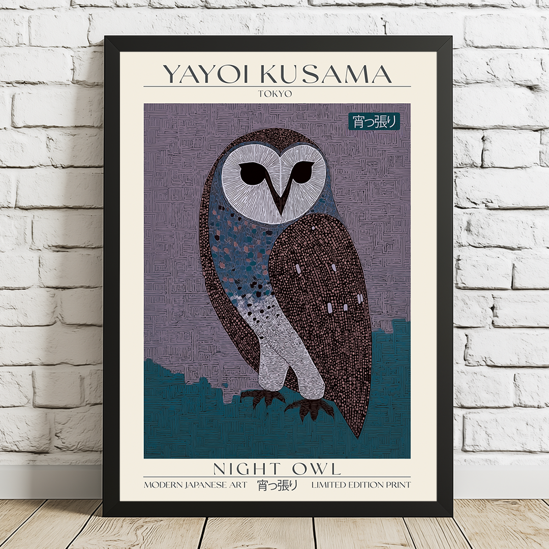 Night Owl Art Print – Japanese Modern Art Print Inspired by Yayoi Kusama | Limited Edition Wall Art