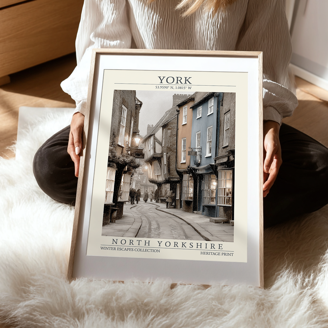 Person holding a framed print of York, North Yorkshire on a soft surface