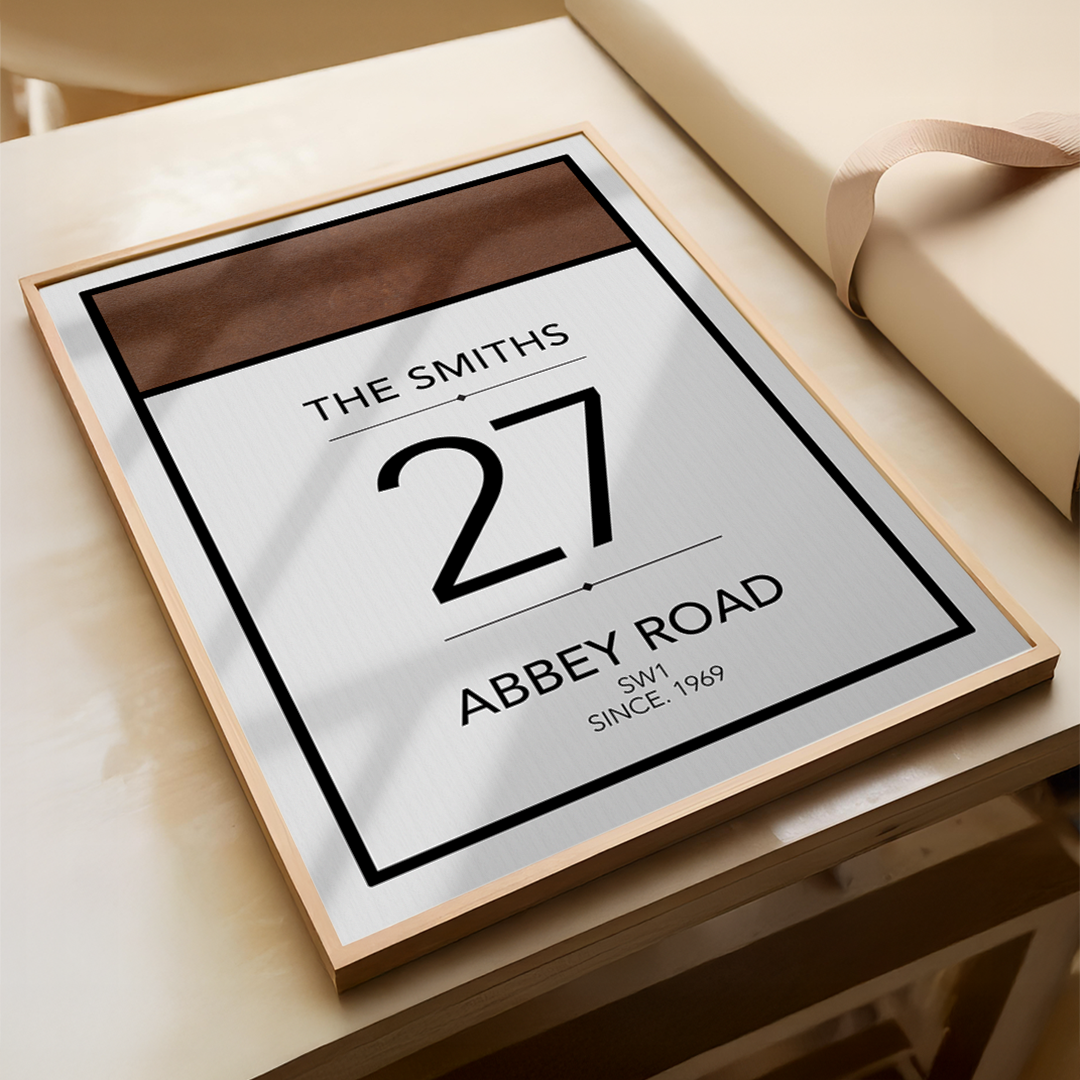 Luxury Personalized Leather Monopoly-Inspired Address Print | Custom House Number Wall Art | Unique Home Décor & Housewarming Gift