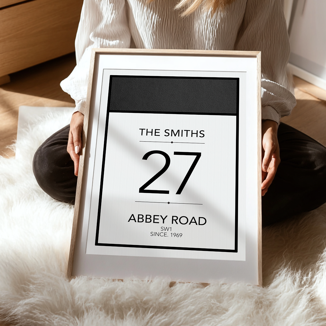 Luxury Personalized Leather Monopoly-Inspired Address Print | Custom House Number Wall Art | Unique Home Décor & Housewarming Gift