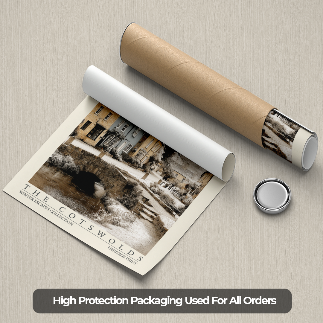 Roll of paper with printed design and cylindrical packaging on a textured surface