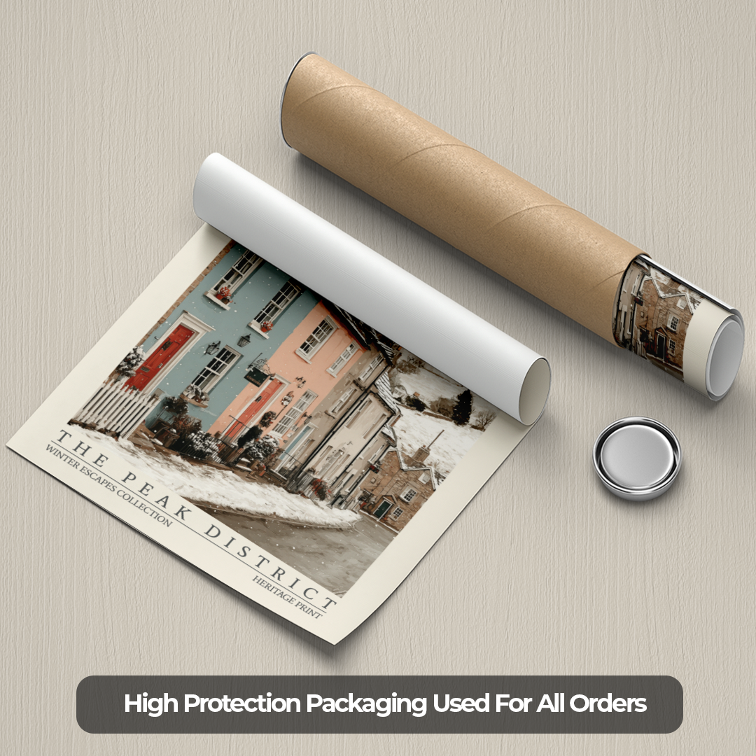 Roll of paper with printed design and packaging materials on a textured surface