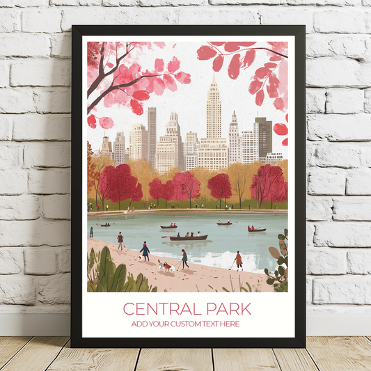 Custom Central Park print with personalized text, perfect for NYC travel memories.
