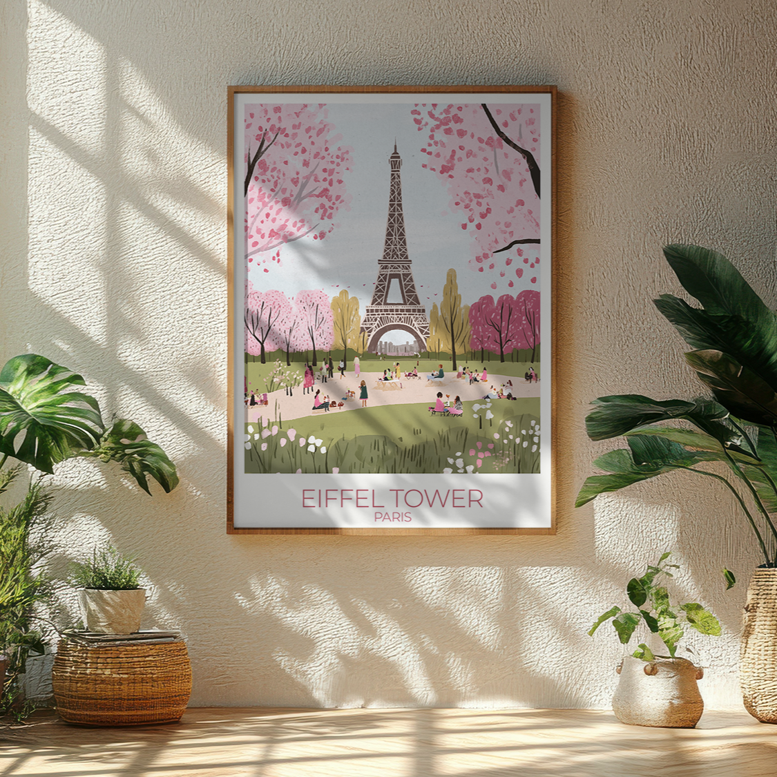 Custom Eiffel Tower print with personalized text, perfect for Paris travel memories.