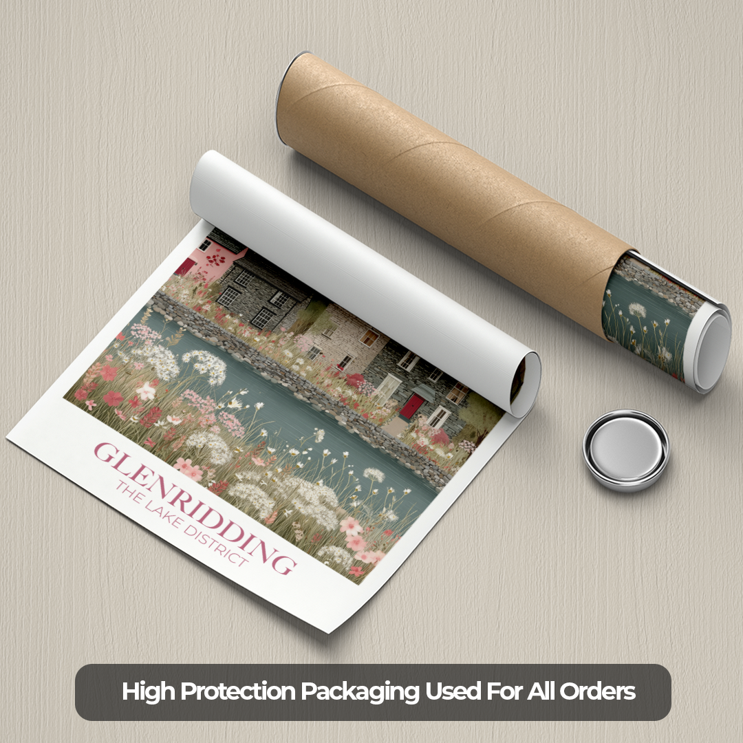 Roll of paper with printed design and cylindrical packaging on a textured surface