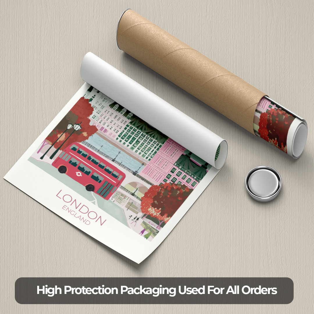 Packaging roll with a London-themed design on a textured surface