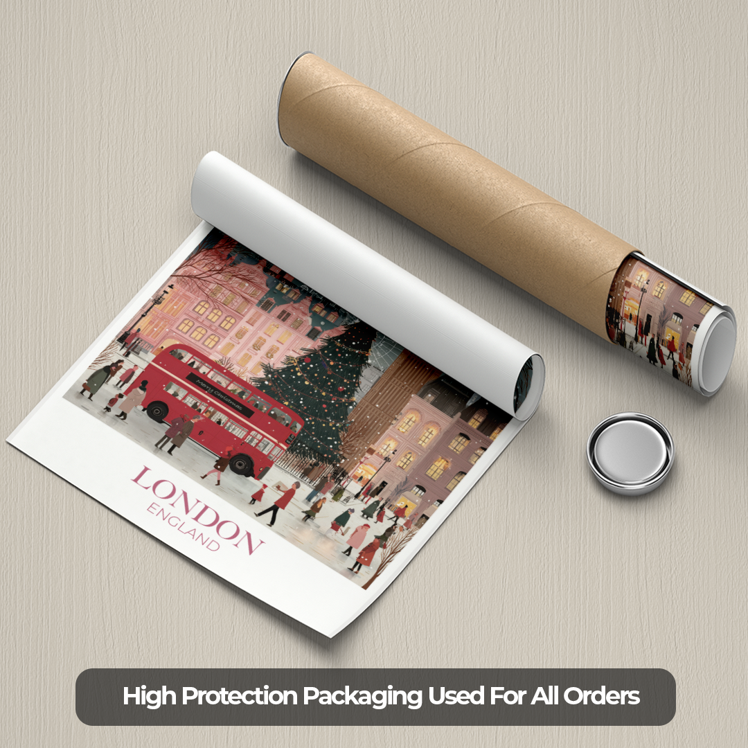 Roll of paper with a London-themed design on a textured surface