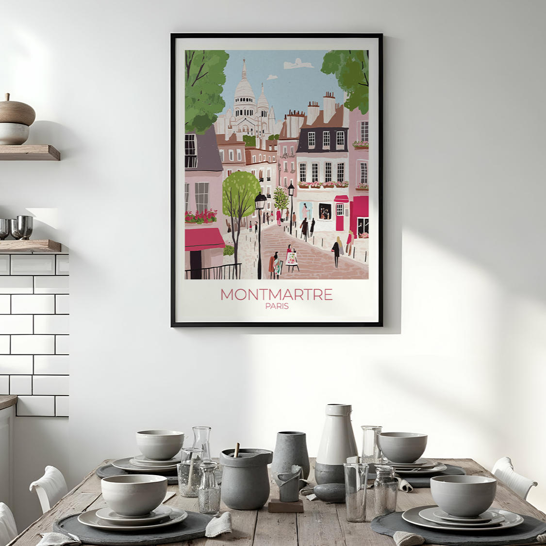Custom Montmartre print with personalized text, perfect for Paris travel memories.
