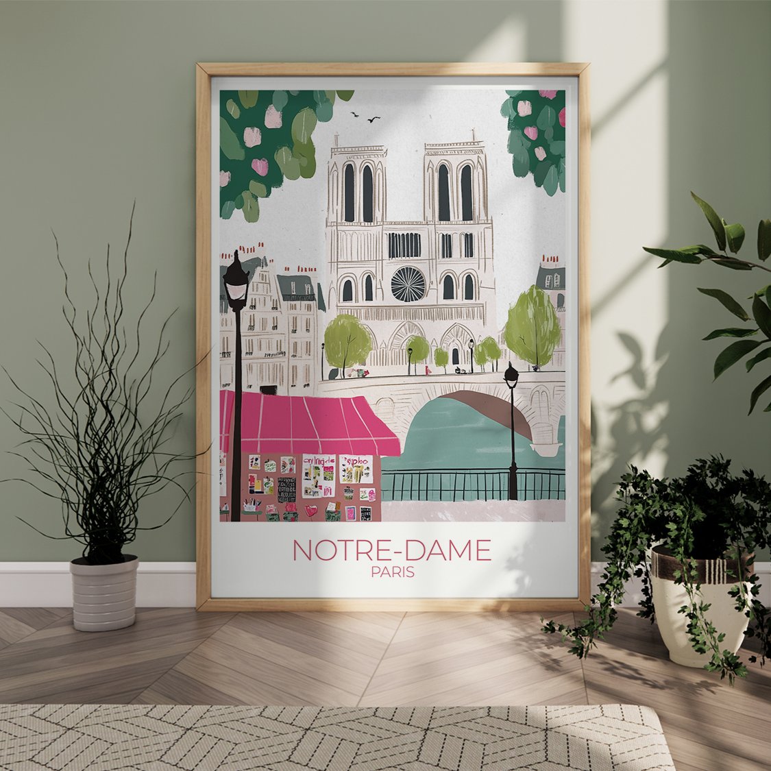 Custom Notre-Dame print with personalized text, perfect for Paris travel memories.