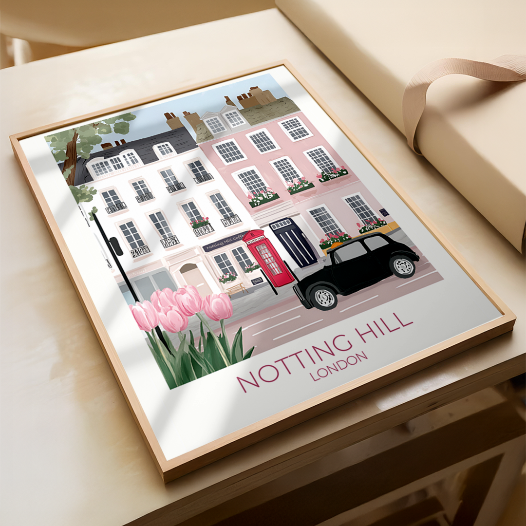 Framed artwork of Notting Hill, London 