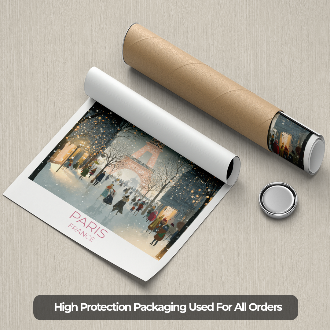 Roll of paper with a scenic print of Paris, France, on a textured surface.