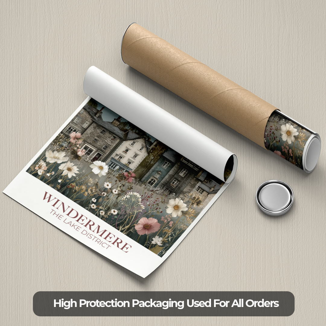 Roll of paper with floral design and text on a beige background